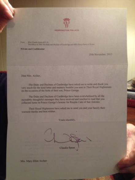 Letter of warm wishes from The Duke and Duchess of Cambridge